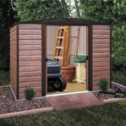 Arrow Woodvale 8x6 Apex Coffee Metal Shed -Hozelock Shop arrow woodvale 8x6 apex coffee metal shed5013856015215 02i