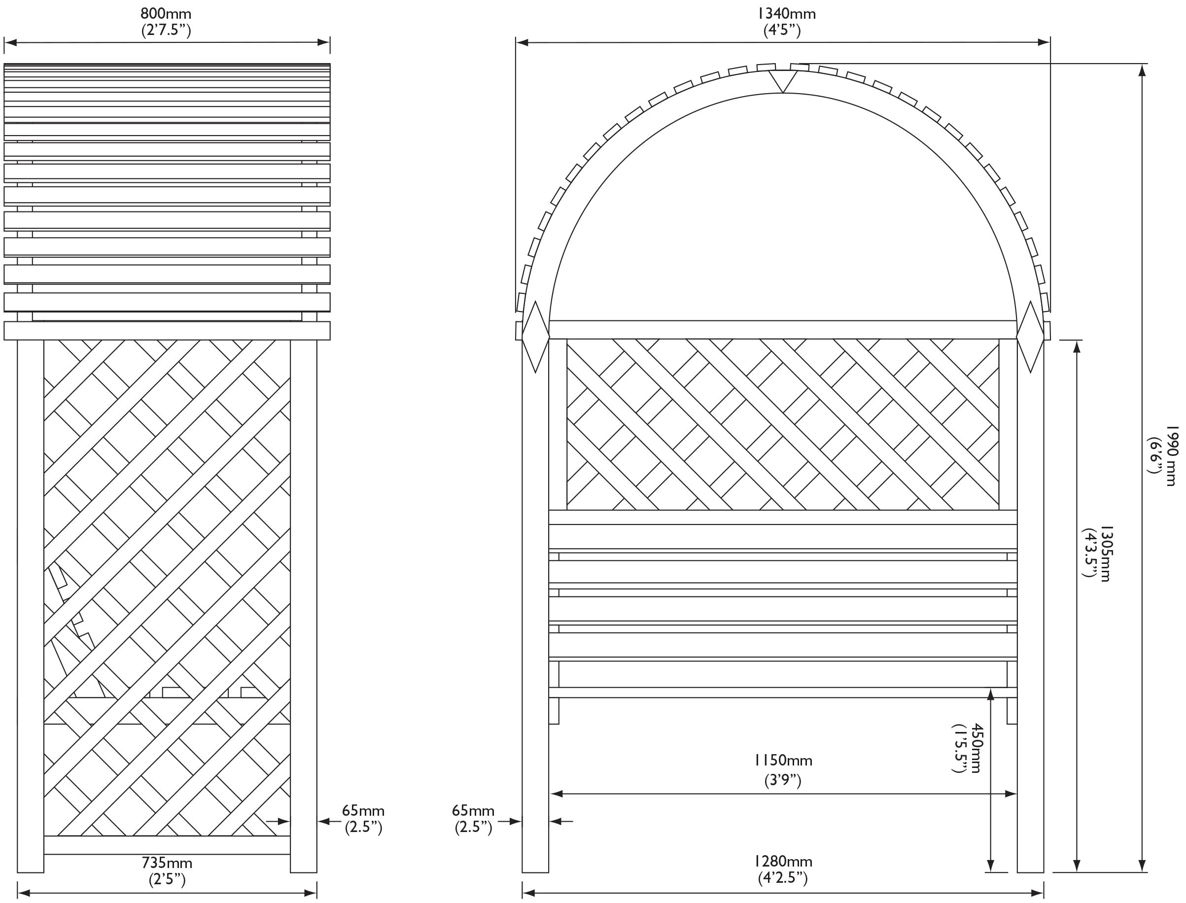 Blooma Chiltern Round Top Arbour, (H)1990mm (W)1340mm (D)800mm - Assembly Required 5 Blooma Chiltern Round Top Arbour, (H)1990mm (W)1340mm (D)800mm - Assembly Required - Image 5