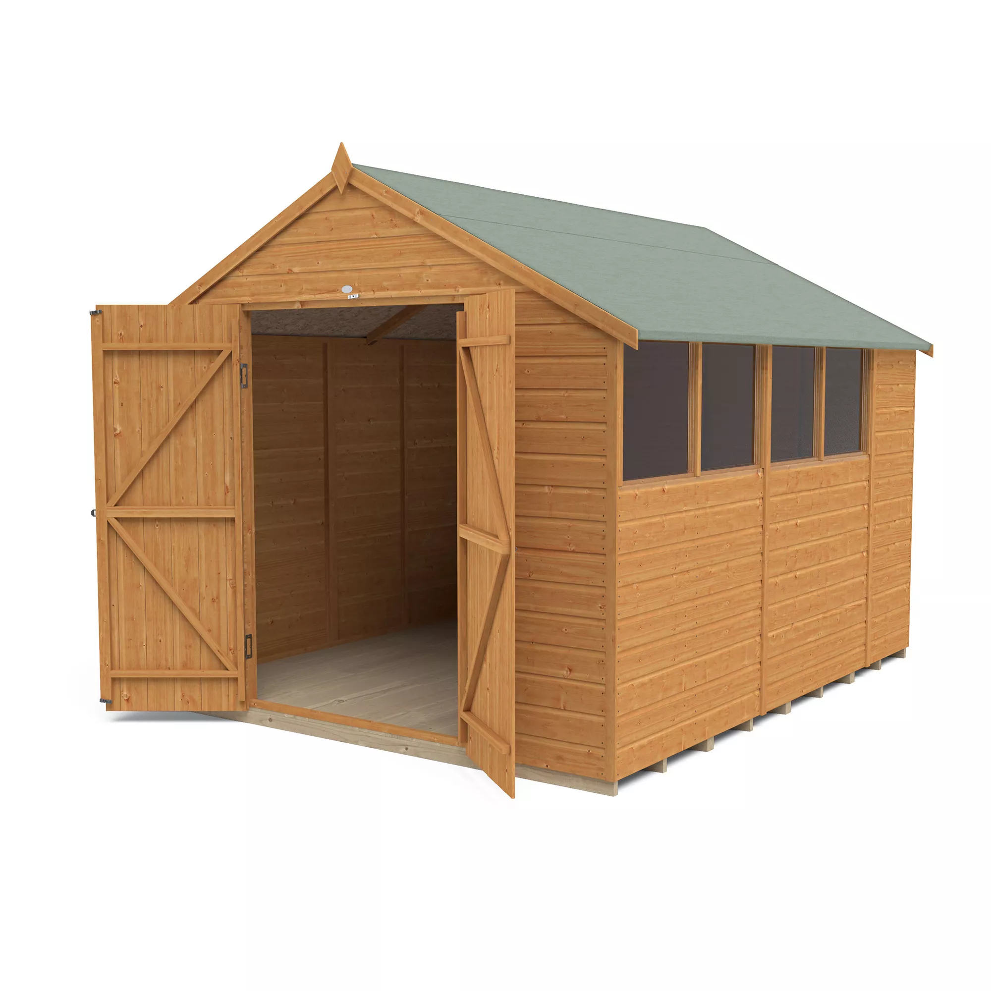 Forest Garden 12x8 Ft Apex Shiplap Wooden 2 Door 6 Windows Shed With Floor 2 Forest Garden 12x8 Ft Apex Shiplap Wooden 2 Door 6 Windows Shed With Floor - Image 2