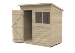 Forest Garden 6x4 Pent Pressure Treated Overlap Wooden Shed With Floor (Base Included) - Assembly Service Included -Hozelock Shop forest garden 6x4 pent pressure treated overlap wooden shed with floor base included assembly service included5013053178416 21c bq