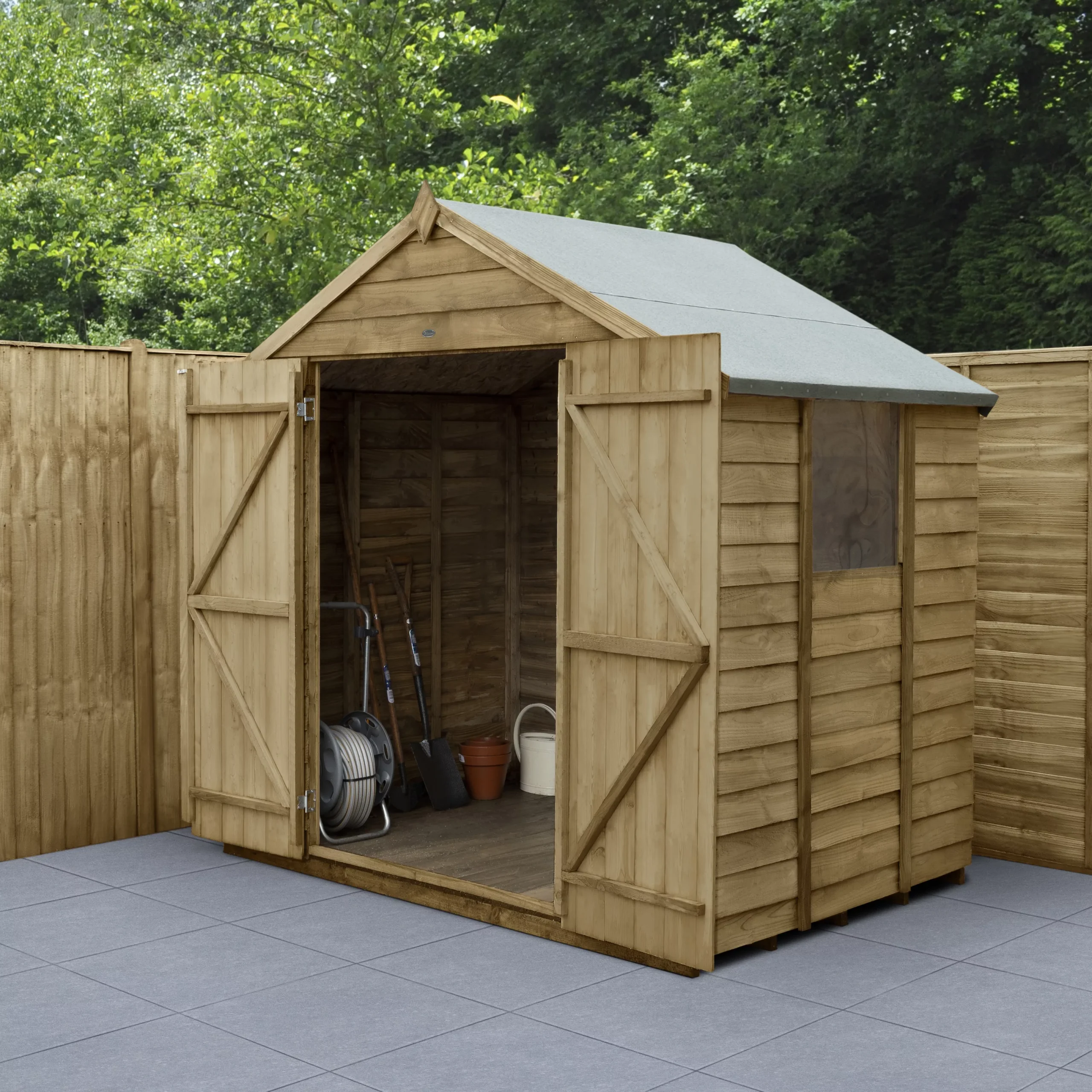 Forest Garden 7x5 Apex Pressure Treated Overlap Wooden Shed With Floor (Base Included) 1 Forest Garden 7x5 Apex Pressure Treated Overlap Wooden Shed With Floor (Base Included)