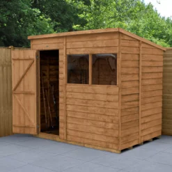 Forest Garden 7x5 Pent Dip Treated Overlap Wooden Shed With Floor (Base Included)
