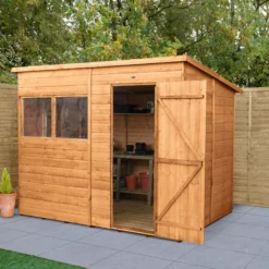 Forest Garden 8x6 Ft Pent Shiplap Wooden 2 Windows Shed With Floor - Assembly Service Included