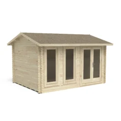 Forest Garden Chiltern 4x3 Toughened Glass Pent Loglap Solid Wood Cabin With Double Door -Hozelock Shop forest garden chiltern 4x3 toughened glass pent loglap solid wood cabin with double door5013053181331 02c bq