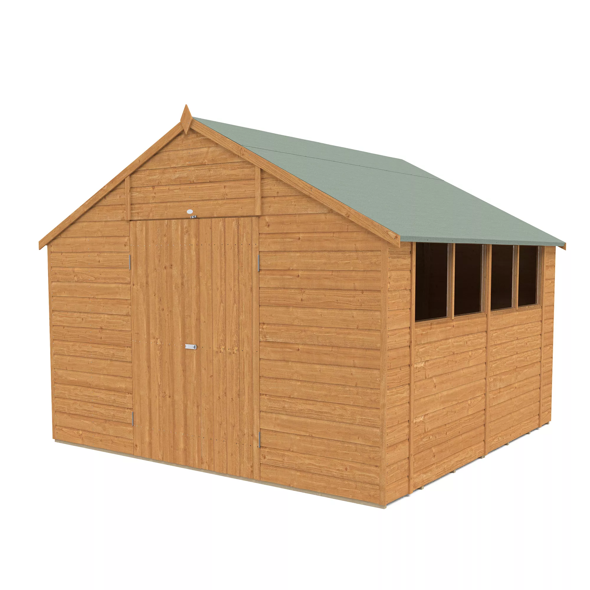 Forest Garden Delamere Range 10x10 Ft Apex Shiplap Wooden 2 Door 4 Windows Shed With Floor 2 Forest Garden Delamere Range 10x10 Ft Apex Shiplap Wooden 2 Door 4 Windows Shed With Floor - Image 2
