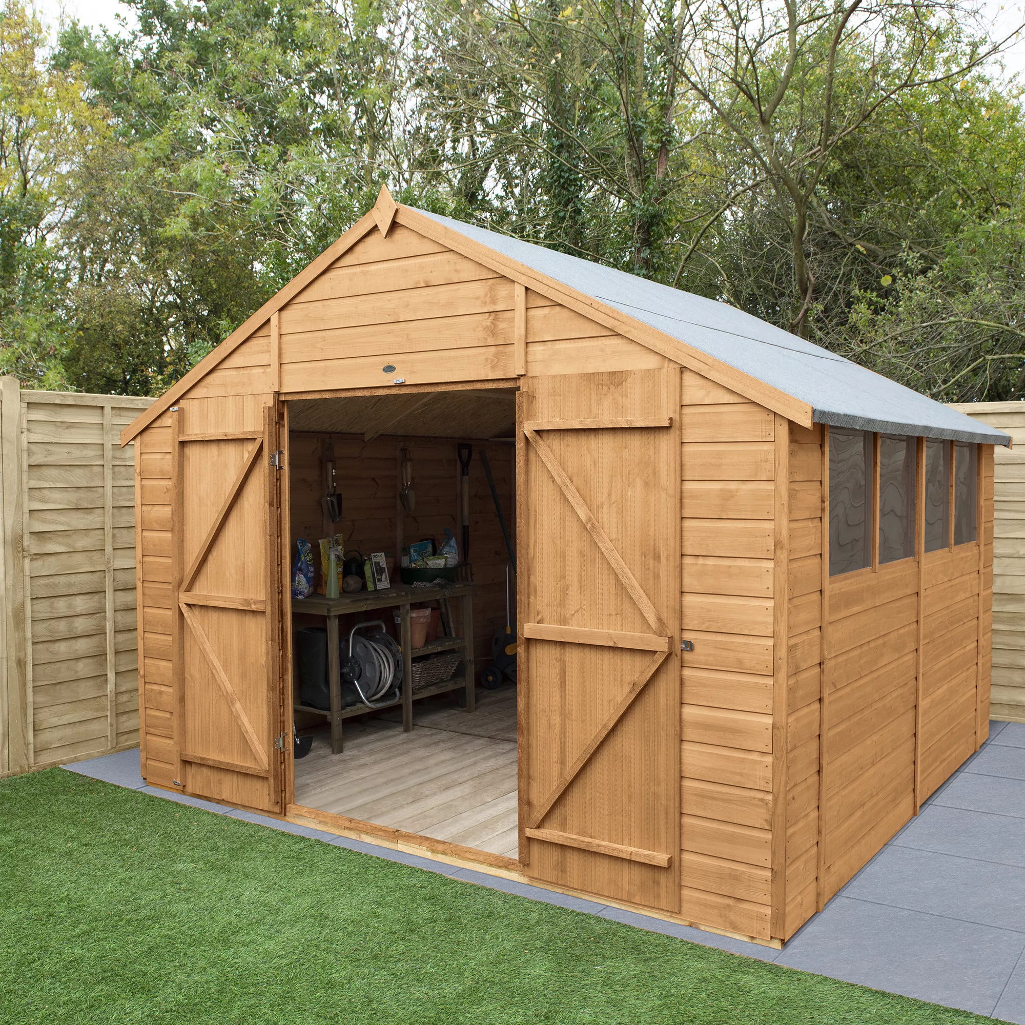 Forest Garden Delamere Range 10x10 Ft Apex Shiplap Wooden 2 Door 4 Windows Shed With Floor 7 Forest Garden Delamere Range 10x10 Ft Apex Shiplap Wooden 2 Door 4 Windows Shed With Floor - Image 7