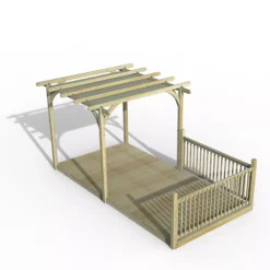 Forest Garden Grey Pergola & Decking Kit, X4 Post X2 Balustrade (H) 2.5m X (W) 5.2m - Canopy Included