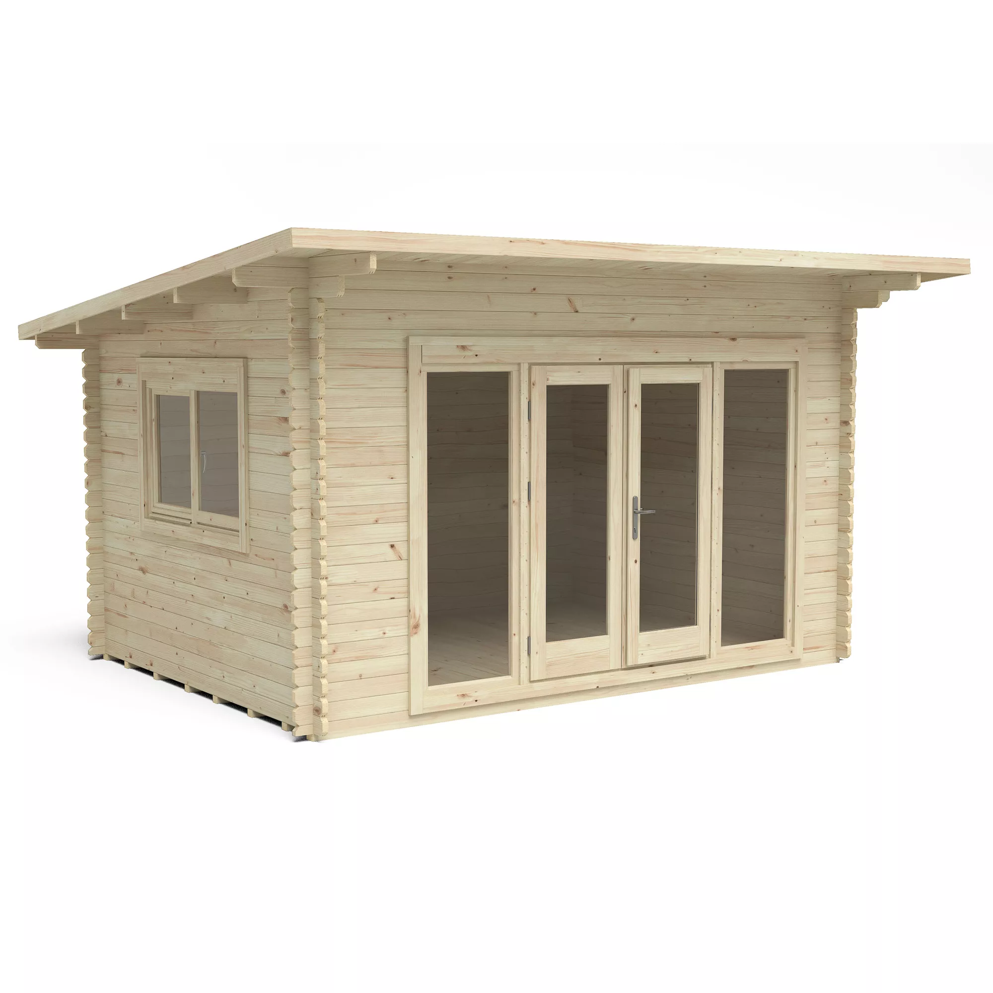 Forest Garden Melbury 4x3 Toughened Glass Pent Loglap Solid Wood Cabin With Double Door - Assembly Service Included 2 Forest Garden Melbury 4x3 Toughened Glass Pent Loglap Solid Wood Cabin With Double Door - Assembly Service Included - Image 2
