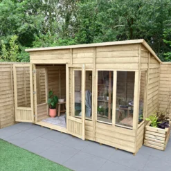 Forest Garden Oakley 10x6 Pent Overlap Solid Wood Summer House With Double Door (Base Included) -Hozelock Shop forest garden oakley 10x6 pent overlap solid wood summer house with double door base included 5013053188743 03i bq