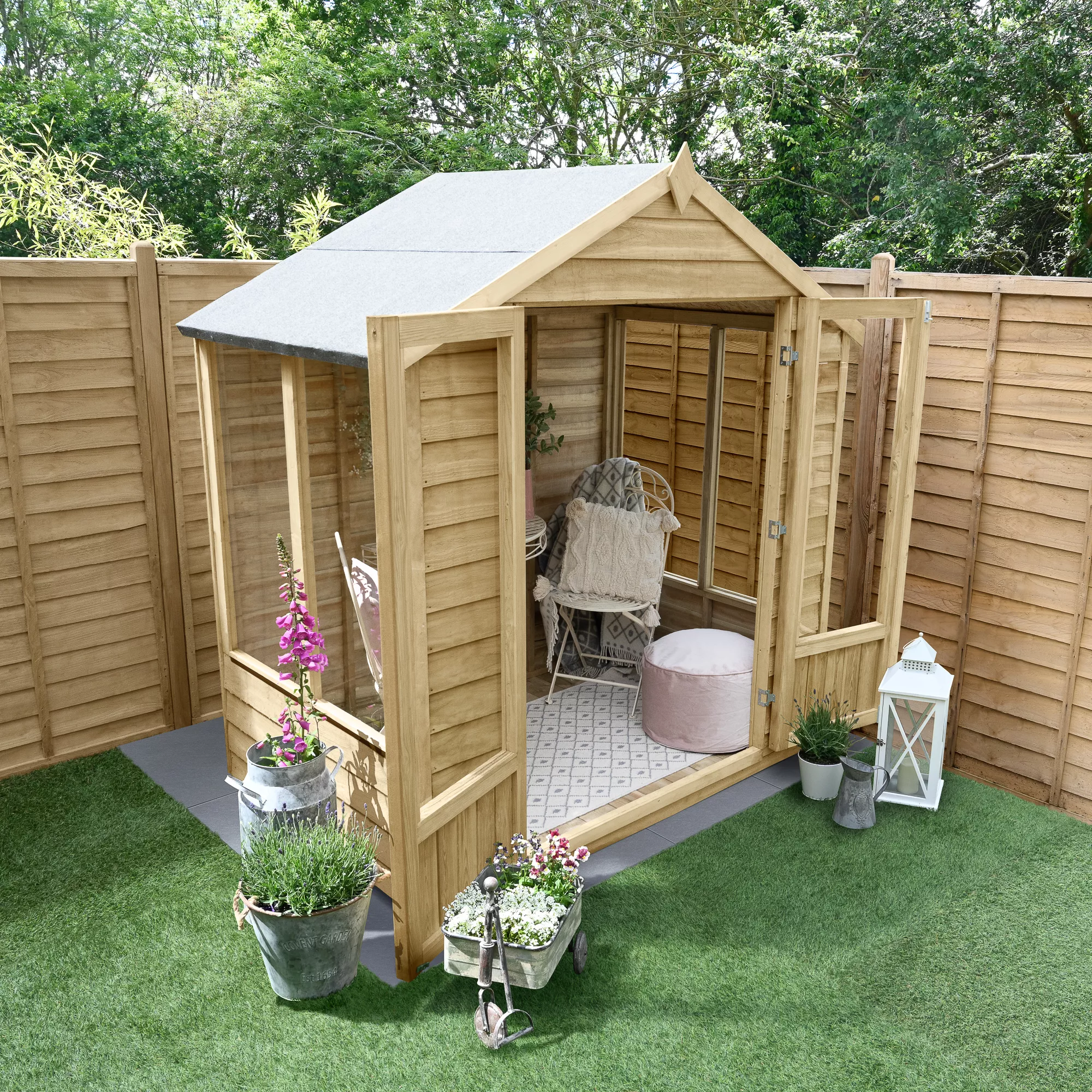 Forest Garden Oakley 6x4 Apex Overlap Solid Wood Summer House With Double Door - Assembly Service Included 4 Forest Garden Oakley 6x4 Apex Overlap Solid Wood Summer House With Double Door - Assembly Service Included - Image 4