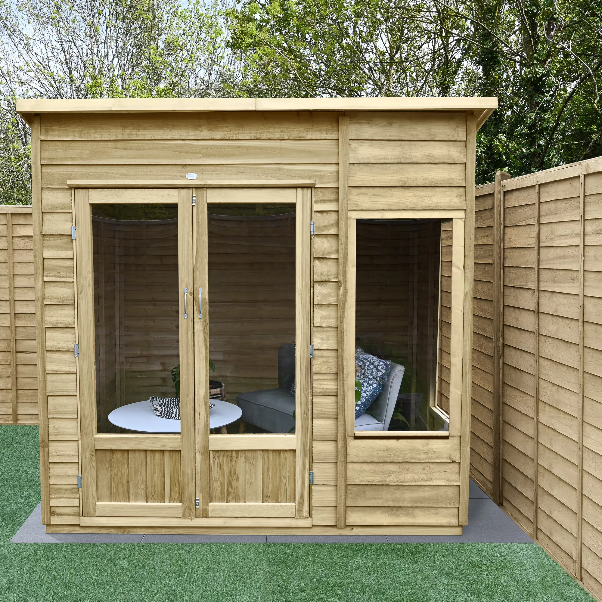 Forest Garden Oakley 7x5 Pent Overlap Solid Wood Summer House With Double Door - Assembly Service Included 1 Forest Garden Oakley 7x5 Pent Overlap Solid Wood Summer House With Double Door - Assembly Service Included