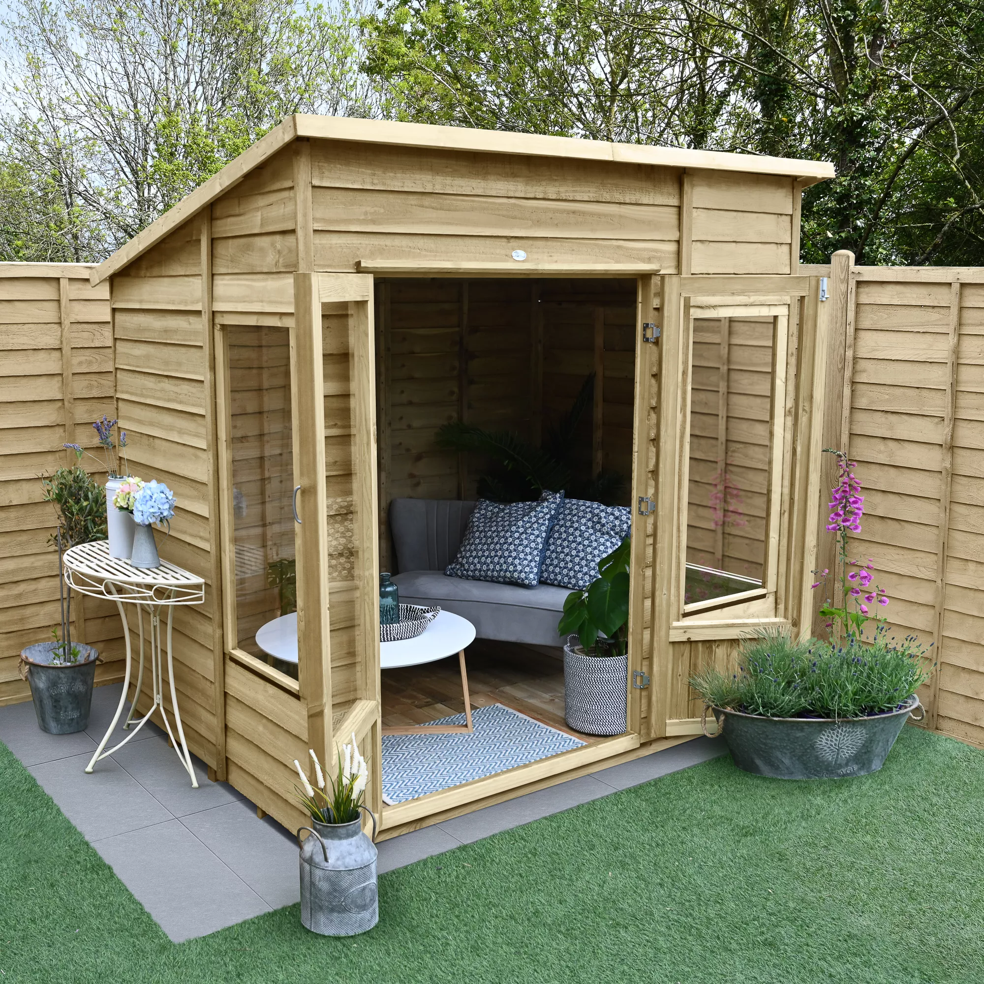 Forest Garden Oakley 7x5 Pent Overlap Solid Wood Summer House With Double Door (Base Included) 3 Forest Garden Oakley 7x5 Pent Overlap Solid Wood Summer House With Double Door (Base Included) - Image 3