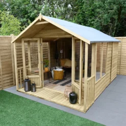 Forest Garden Oakley 8x12 Apex Overlap Solid Wood Summer House With Double Door (Base Included) - Assembly Service Included -Hozelock Shop forest garden oakley 8x12 apex overlap solid wood summer house with double door base included assembly service included5013053188842 02i bq