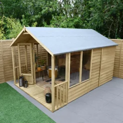 Forest Garden Oakley 8x12 Apex Overlap Solid Wood Summer House With Double Door (Base Included) - Assembly Service Included -Hozelock Shop forest garden oakley 8x12 apex overlap solid wood summer house with double door base included assembly service included5013053188842 03i bq