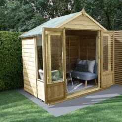 Forest Garden Oakley 8x6 Apex Overlap Solid Wood Summer House With Double Door (Base Included) - Assembly Service Included
