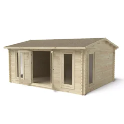 Forest Garden Rushock 5x4 Toughened Glass Apex Loglap Solid Wood Cabin With Double Door - Assembly Service Included -Hozelock Shop forest garden rushock 5x4 toughened glass apex loglap solid wood cabin with double door assembly service included5013053181829 04c bq