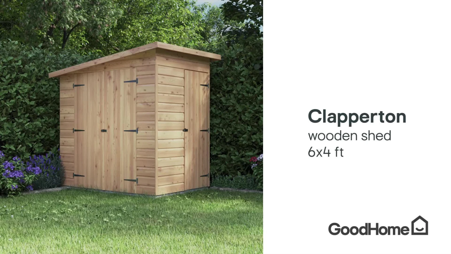 GoodHome Clapperton 6x4ft Pent Dip Treated Shiplap Shed With Floor 2 GoodHome Clapperton 6x4ft Pent Dip Treated Shiplap Shed With Floor - Image 2