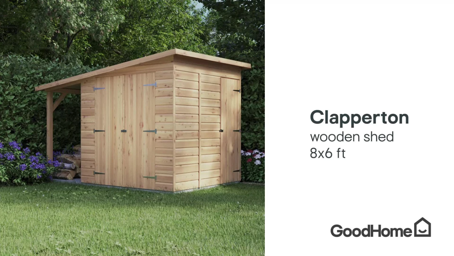 GoodHome Clapperton 8x6 Pent Dip Treated Shiplap Shed With Floor (Base Included) - Assembly Service Included 2 GoodHome Clapperton 8x6 Pent Dip Treated Shiplap Shed With Floor (Base Included) - Assembly Service Included - Image 2