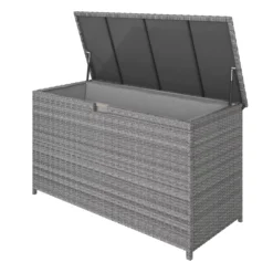 GoodHome Hamilton Steeple Grey Rattan Effect Storage Box (W) 125cm X (D) 55cm -Hozelock Shop goodhome hamilton steeple grey rattan effect storage box w 125cm x d 55cm5059340677392 21c