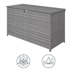 GoodHome Hamilton Steeple Grey Rattan Effect Storage Box (W) 125cm X (D) 55cm -Hozelock Shop goodhome hamilton steeple grey rattan effect storage box w 125cm x d 55cm5059340677392 71c