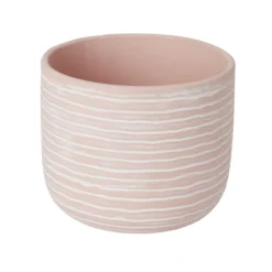GoodHome Peach Whip Clay Striped Circular Plant Pot (Dia)20cm