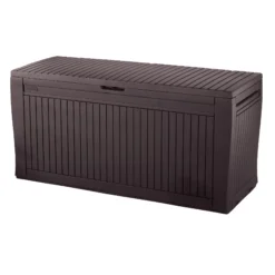 Keter Comfy Wood Effect Plastic Garden Storage Box 270L -Hozelock Shop keter comfy wood effect plastic garden storage box 270l7290106930179 02bq