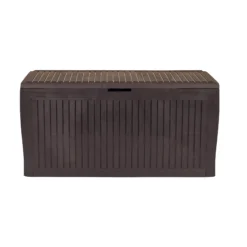 Keter Comfy Wood Effect Plastic Garden Storage Box 270L -Hozelock Shop keter comfy wood effect plastic garden storage box 270l7290106930179 03c