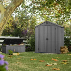 Keter Darwin 6x4 Grey Plastic Shed With Floor (Base Included) -Hozelock Shop keter darwin 6x4 grey plastic shed with floor base included 7290112634634 02i