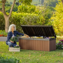 Keter Darwin Wood Effect 5x2 Garden Storage Bench Box 380L -Hozelock Shop keter darwin wood effect 5x2 garden storage bench box 380l7290112636225 01i bq