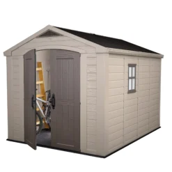 Keter Factor 8x11 Ft Apex Beige Plastic 2 Door Shed With Floor (Base Included) -Hozelock Shop keter factor 8x11 ft apex beige plastic 2 door shed with floor base included 7290103664961 02c bq