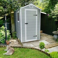 Keter Manor 6x4 Ft Gable Grey Plastic Shed With Floor -Hozelock Shop keter manor 6x4 ft gable grey plastic shed with floor7290103660352 33i bq