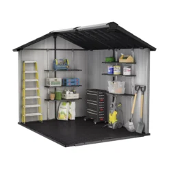 Keter Oakland 7.5x9 Apex Grey Plastic Shed With Floor -Hozelock Shop keter oakland 7 5x9 apex grey plastic shed with floor7290106928442 04t bq
