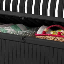 Keter Patio Wood Effect Garden Storage Bench Box - Partial Assembly Required 227L -Hozelock Shop keter patio wood effect garden storage bench box partial assembly required 227l7290112634825 06c bq