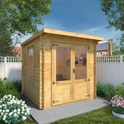 Mercia 8x8 Pent Tongue & Groove Cabin With Double Door -Hozelock Shop mercia 8x8 pent tongue groove cabin with double door5029442002439 01i bq