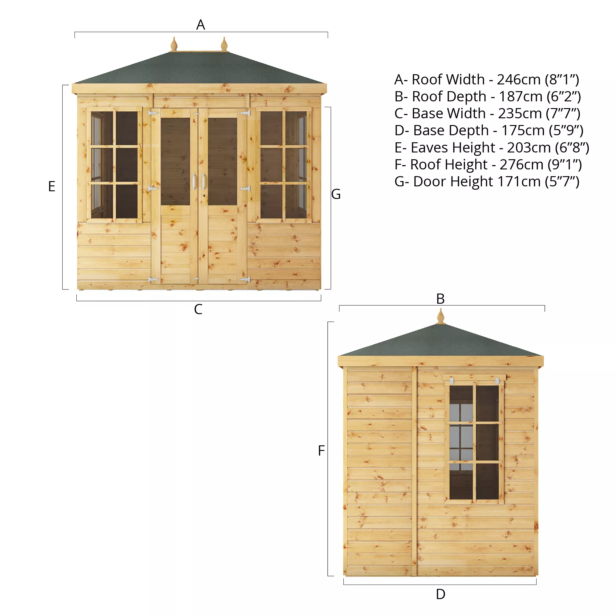 Mercia Clover 8x6 Ft Hip Shiplap Wooden Summer House With Double Door 9 Mercia Clover 8x6 Ft Hip Shiplap Wooden Summer House With Double Door - Image 9