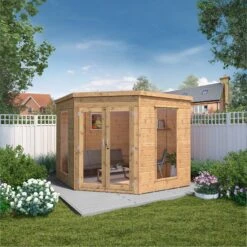 Mercia Corner 8x8 Ft Flat Shiplap Wooden Summer House With Double Door -Hozelock Shop mercia corner 8x8 ft flat shiplap wooden summer house with double door5029442076553 01i