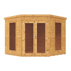 Mercia Corner 8x8 Ft Flat Shiplap Wooden Summer House With Double Door -Hozelock Shop mercia corner 8x8 ft flat shiplap wooden summer house with double door5029442076553 02c