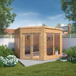 Mercia Corner 9x9 Ft Flat Shiplap Wooden Summer House With Double Door -Hozelock Shop mercia corner 9x9 ft flat shiplap wooden summer house with double door5029442088563 01i