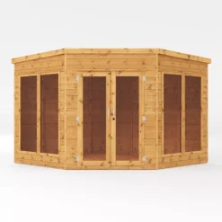 Mercia Corner 9x9 Ft Flat Shiplap Wooden Summer House With Double Door -Hozelock Shop mercia corner 9x9 ft flat shiplap wooden summer house with double door5029442088563 02c