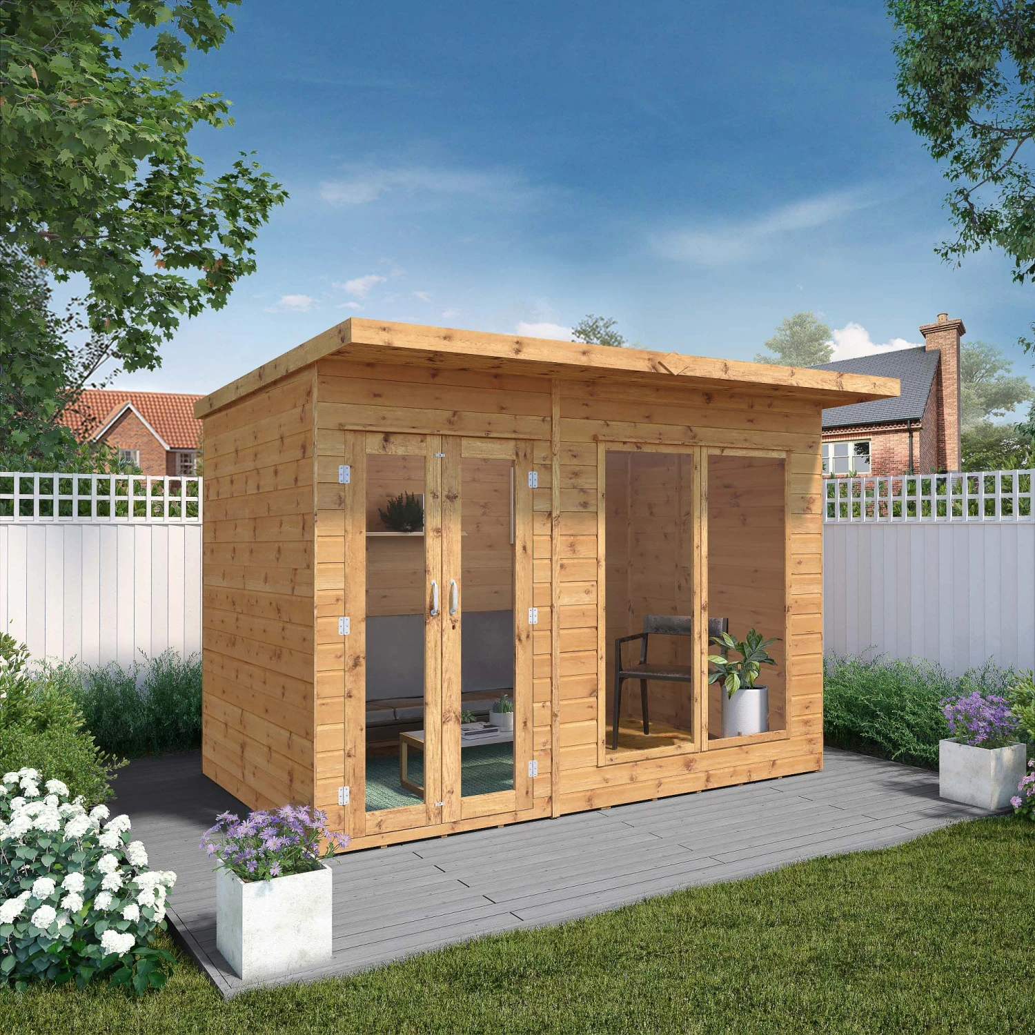 Mercia Maine 10x6 Ft Pent Shiplap Wooden Summer House With Double Door 1 Mercia Maine 10x6 Ft Pent Shiplap Wooden Summer House With Double Door