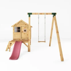 Mercia Snug Wooden Swing Set & Slide -Hozelock Shop mercia snug wooden swing set slide5029442008264 02c