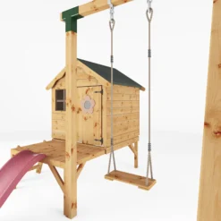 Mercia Snug Wooden Swing Set & Slide -Hozelock Shop mercia snug wooden swing set slide5029442008264 05c