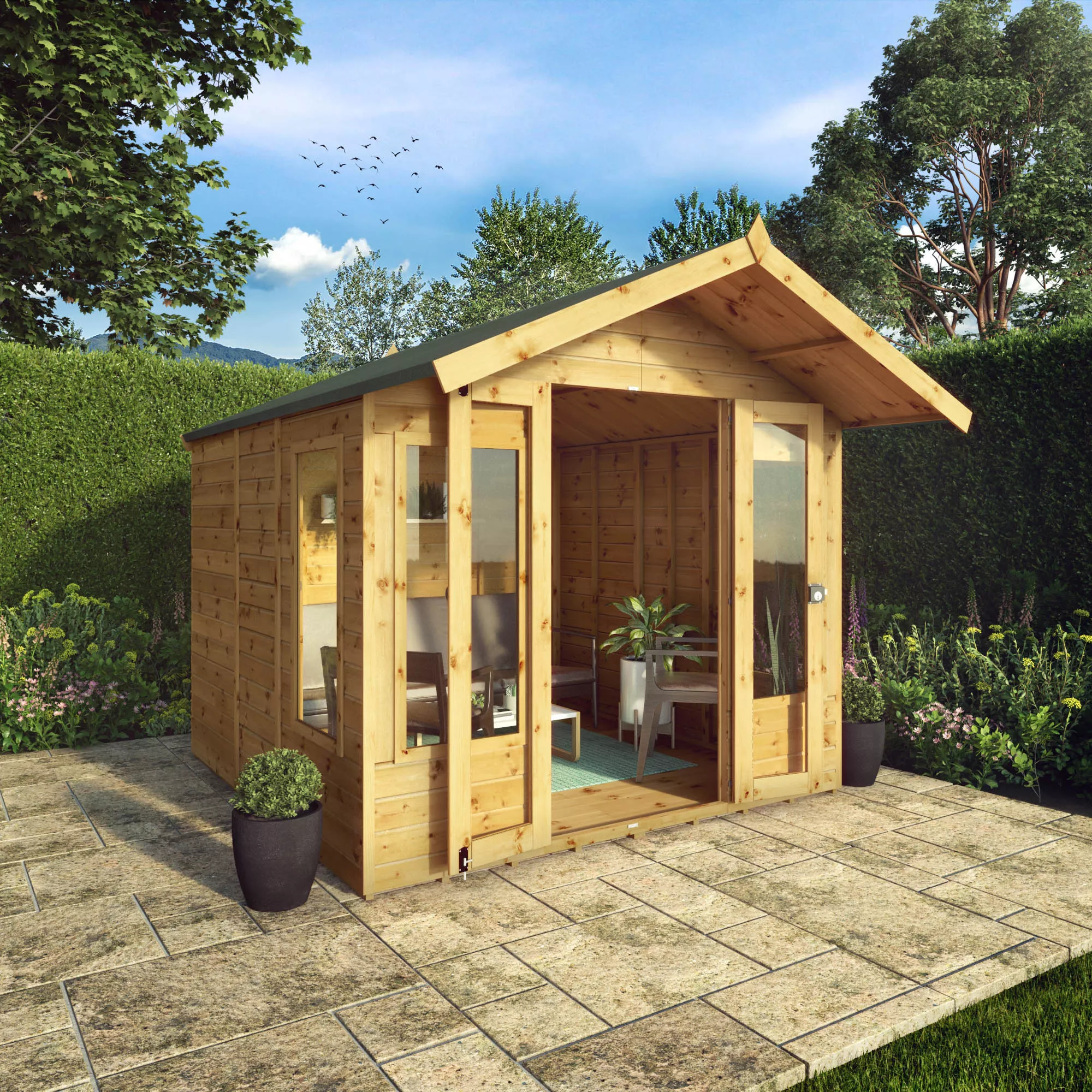 Mercia Sussex 8x8 Ft Apex Shiplap Wooden Summer House With Double Door 7 Mercia Sussex 8x8 Ft Apex Shiplap Wooden Summer House With Double Door - Image 7