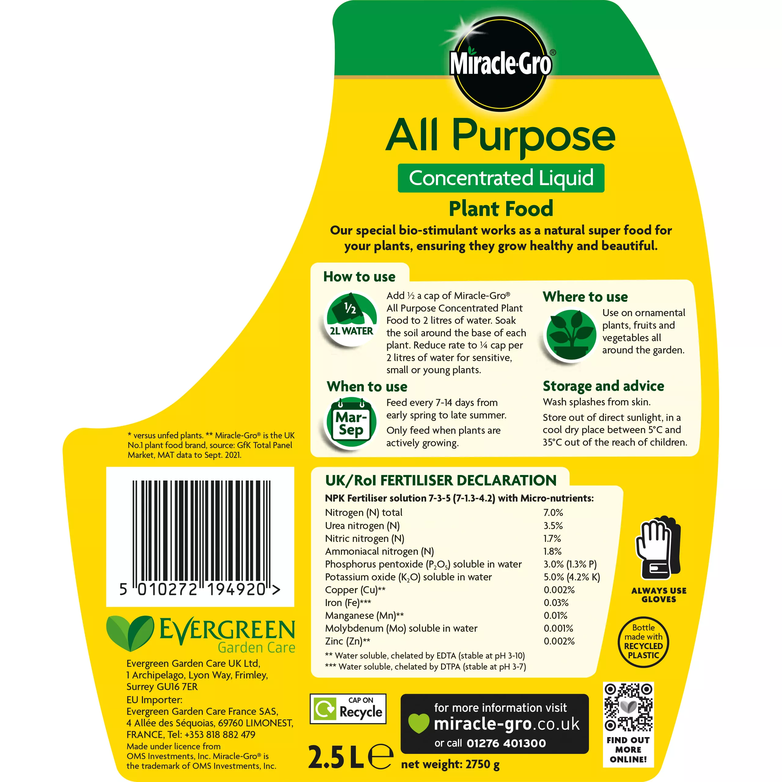 Miracle-Gro All Purpose Universal Liquid Plant Feed 2.5L 2 Miracle-Gro All Purpose Universal Liquid Plant Feed 2.5L - Image 2
