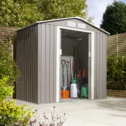 Rowlinson Trentvale 6x4 Pent Light Grey Metal Shed -Hozelock Shop rowlinson trentvale 6x4 pent light grey metal shed5013856206293 01i bq
