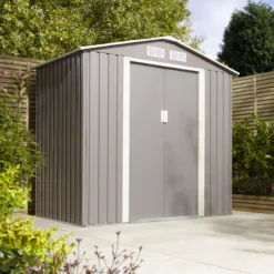Rowlinson Trentvale 6x4 Pent Light Grey Metal Shed -Hozelock Shop rowlinson trentvale 6x4 pent light grey metal shed5013856206293 04i bq