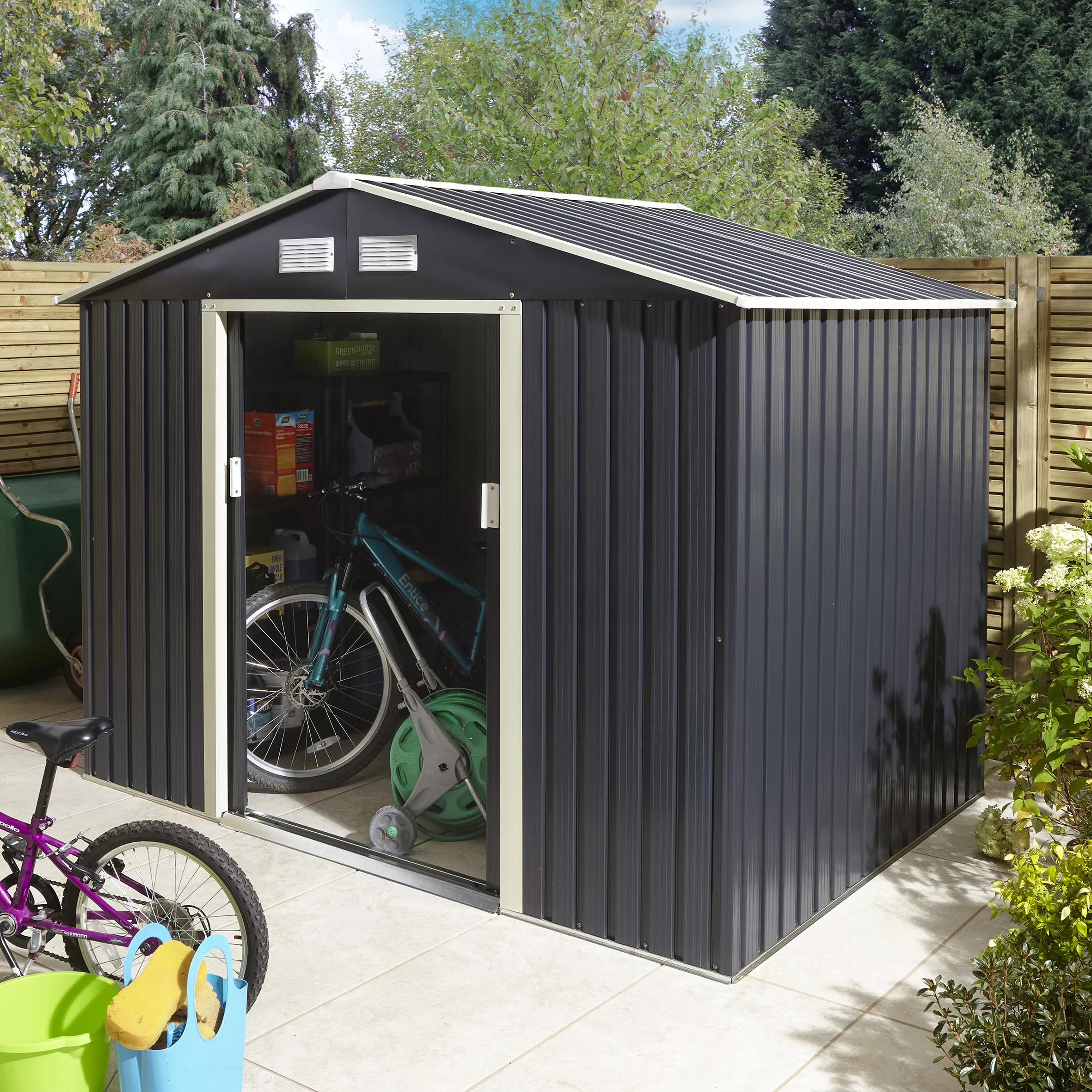 Rowlinson Trentvale 8x6 Apex Dark Grey Metal Shed 3 Rowlinson Trentvale 8x6 Apex Dark Grey Metal Shed - Image 3