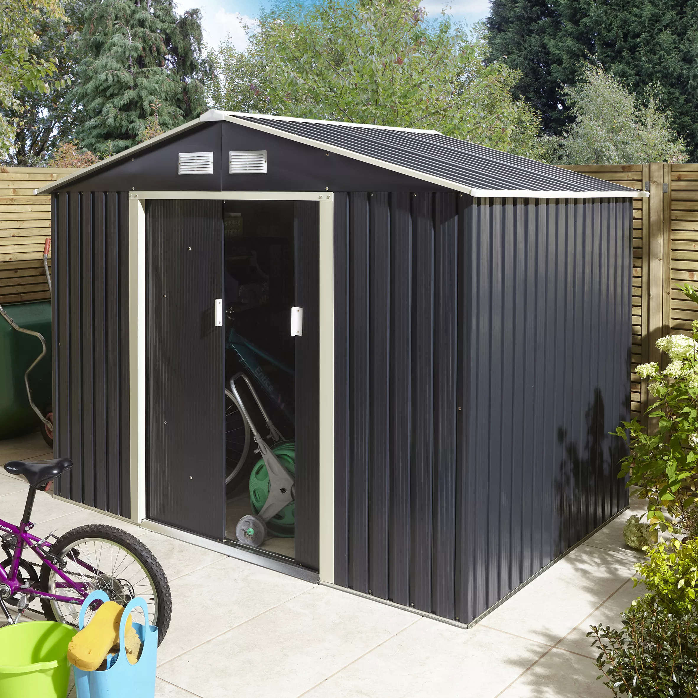 Rowlinson Trentvale 8x6 Apex Dark Grey Metal Shed 8 Rowlinson Trentvale 8x6 Apex Dark Grey Metal Shed - Image 8