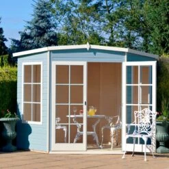 Shire 7x7 Glass Pent Shiplap Wooden Summer House - Base Not Included -Hozelock Shop shire 7x7 glass pent shiplap wooden summer house base not included03455784 02i bq