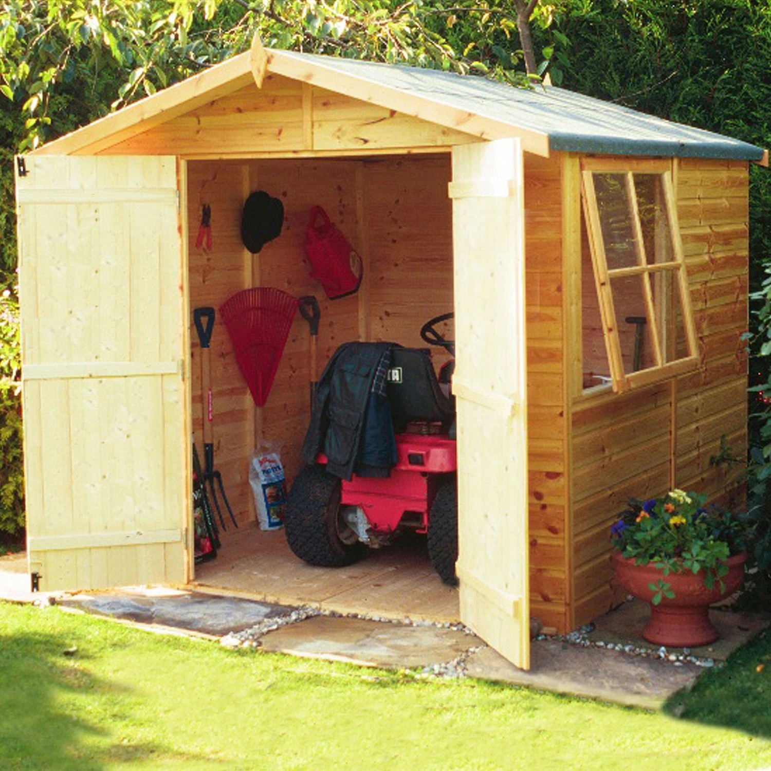 Shire Alderney 7x7 Ft Apex Shiplap Wooden 2 Door Shed With Floor (Base Included) - Assembly Service Included 1 Shire Alderney 7x7 Ft Apex Shiplap Wooden 2 Door Shed With Floor (Base Included) - Assembly Service Included